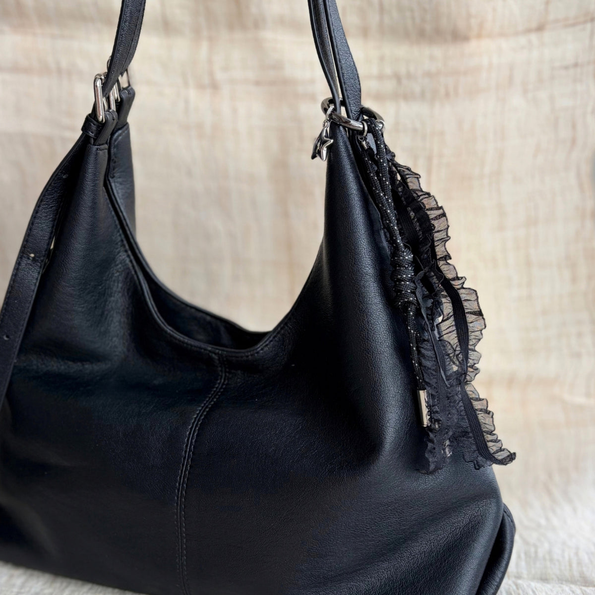 Hand-knotted Bag Charm With Ribbon - Black