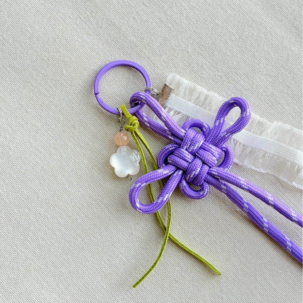 Small Auspicious Hand-knotted Bag Charm With Ribbon - Purple