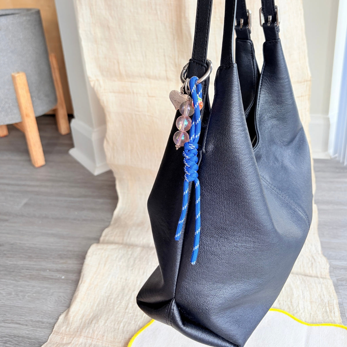 Hand-knotted Bag Charm With Charms - Cobalt Blue