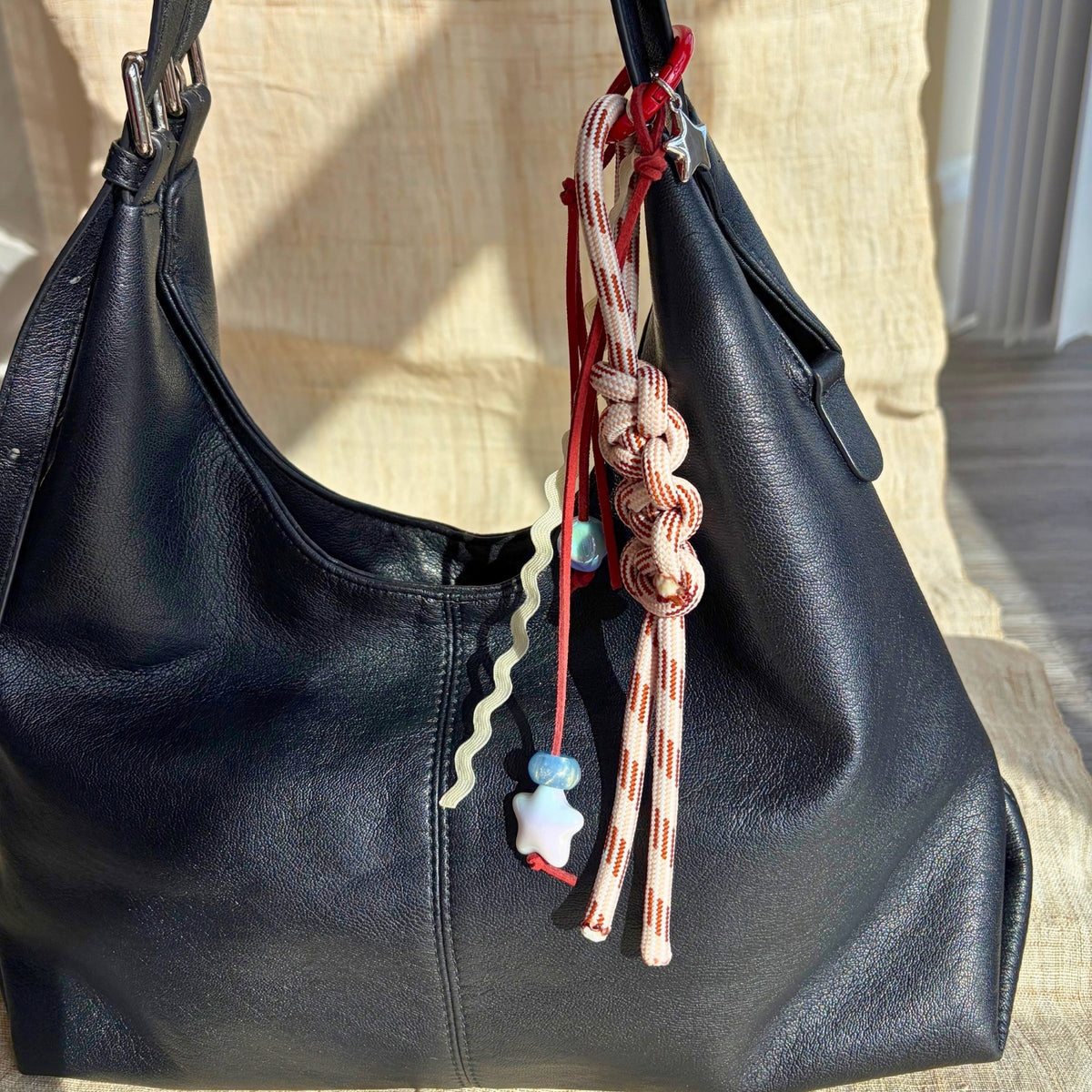Hand-knotted Paracord Bag Charm With Star Charm