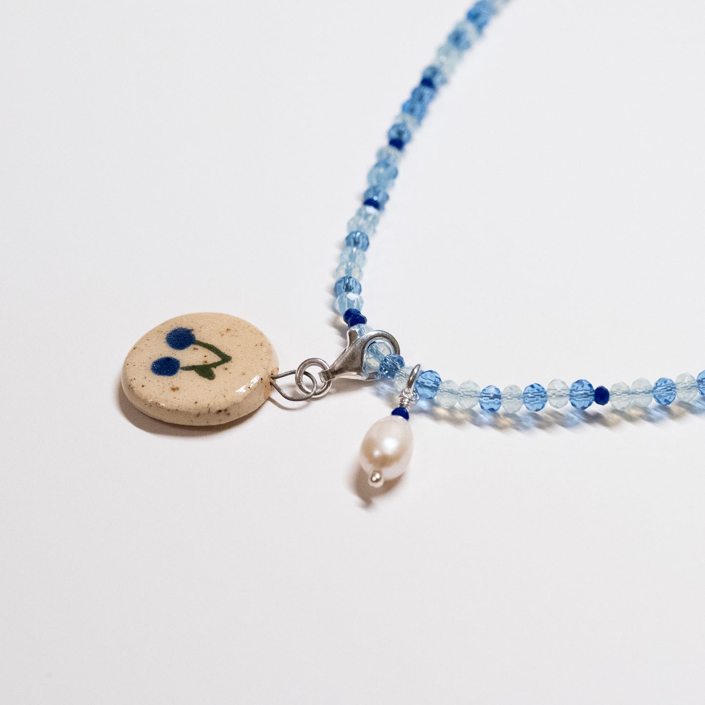 Beaded Ceramic Cherry Charm Necklace