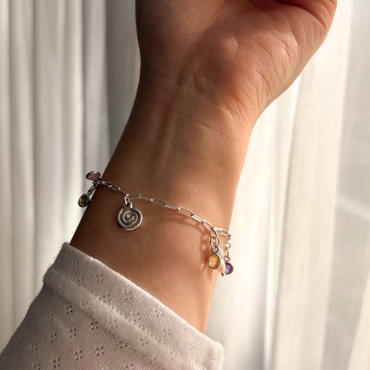 Mini Chainlink Charm Bracelet with Handcrafted Spiral Charm