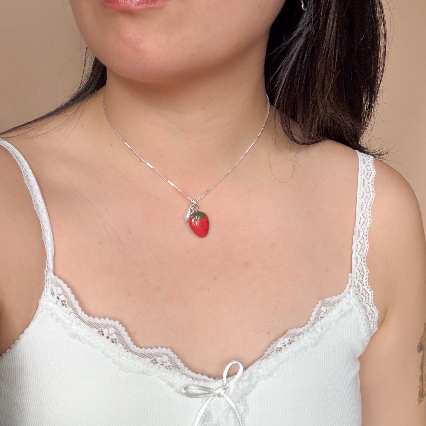 Ceramic Strawberry Pendant Necklace