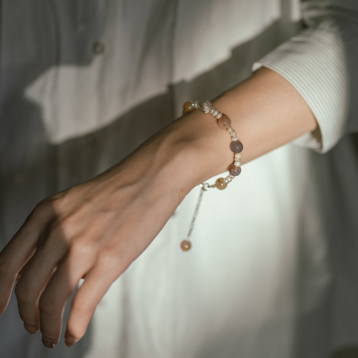 Earth Tone Agate + Pearl Bracelet