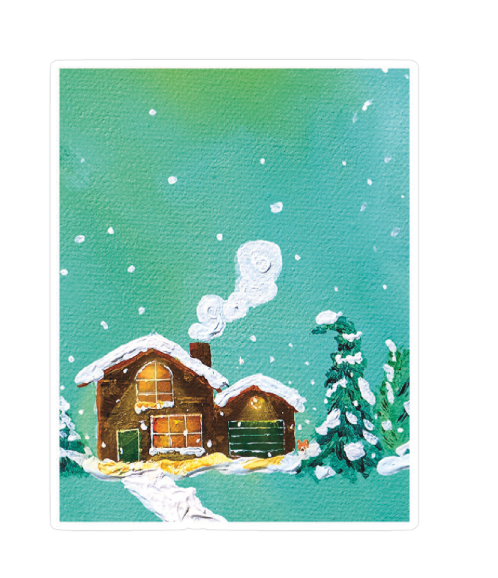 Snowy Cabin Vinyl Sticker - Matte