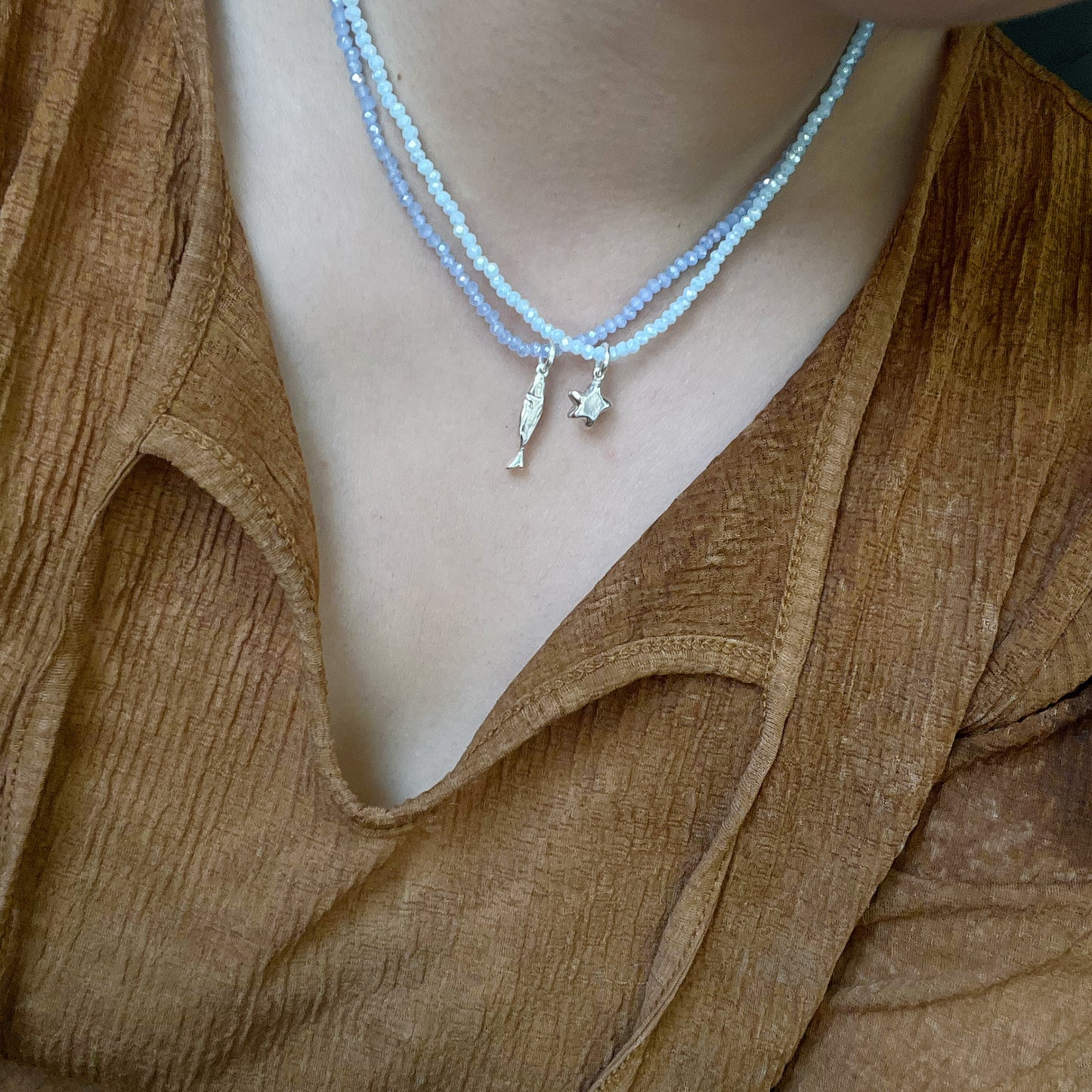 Beaded Fish Charm Necklace