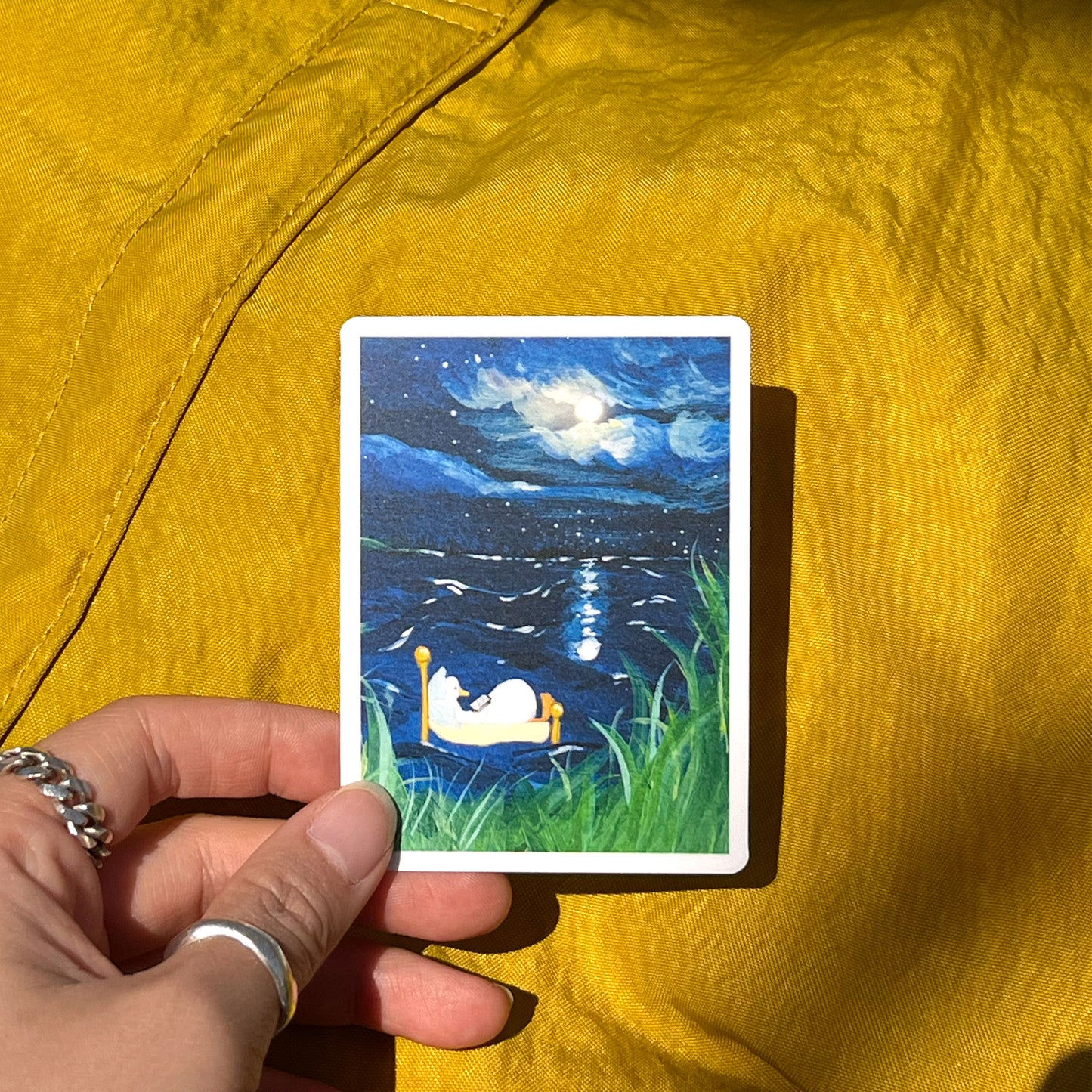 Duck Reading Under The Moonlight Vinyl Sticker - Matte