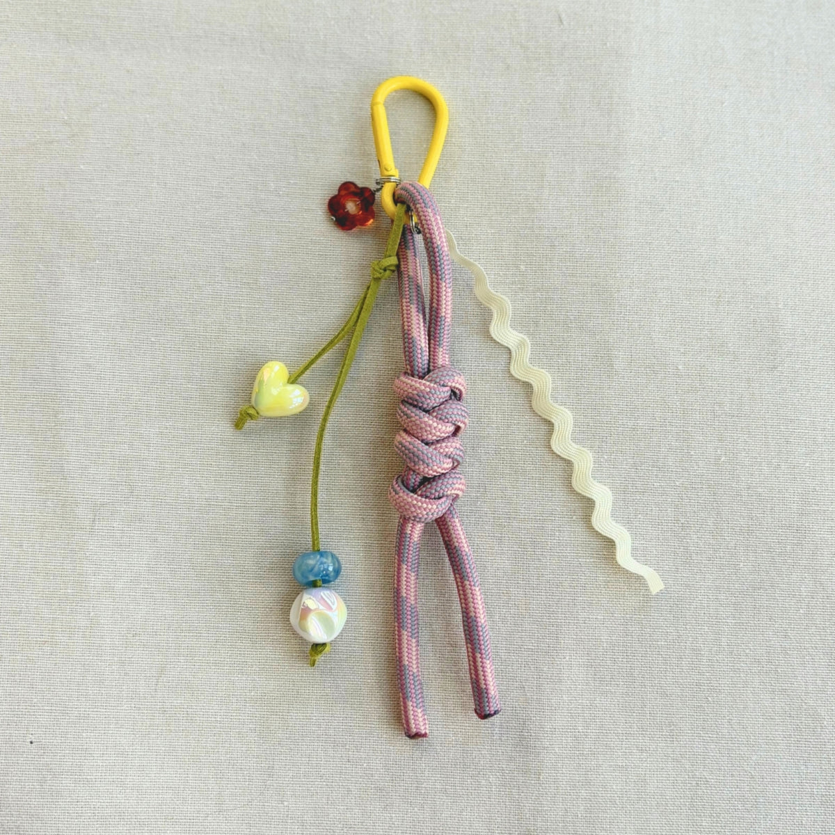 Hand-knotted Paracord Bag Charm - Pink + Yellow