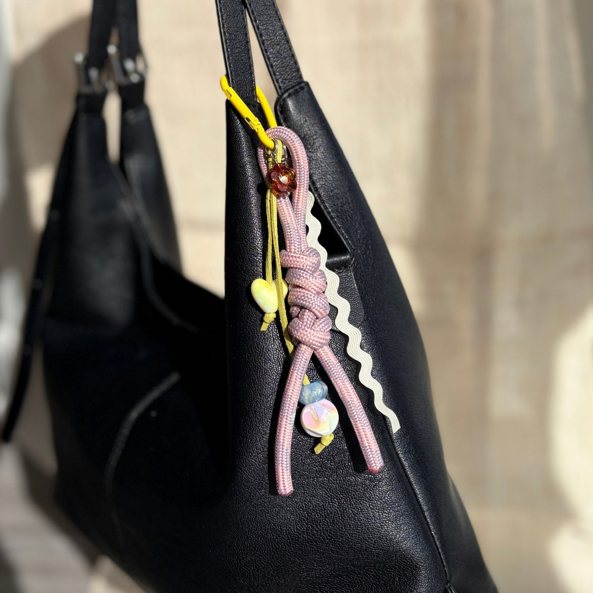 Hand-knotted Paracord Bag Charm - Pink + Yellow