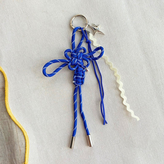 Auspicious Hand-knotted Bag Charm - Cobalt Blue + Star Charm
