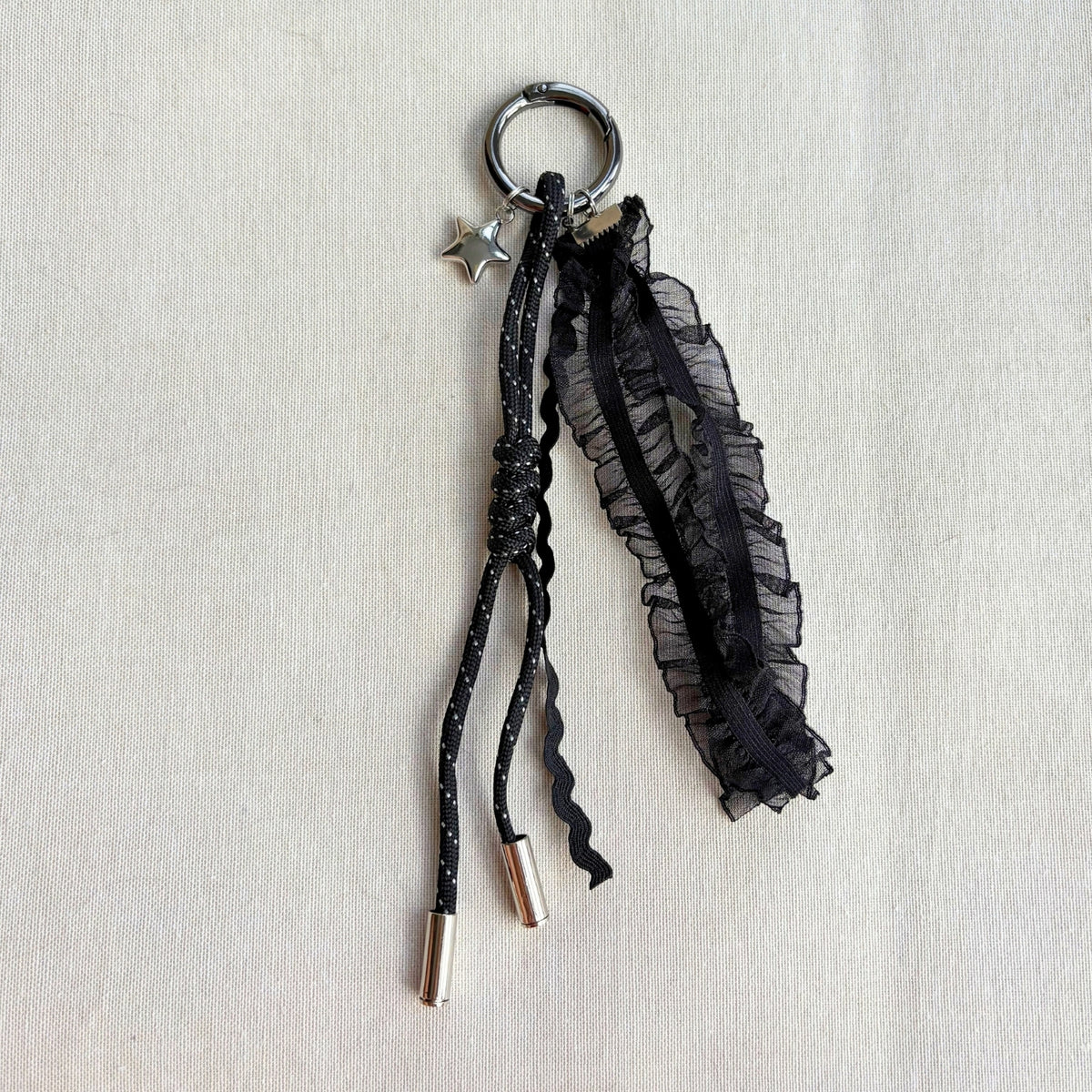 Hand-knotted Bag Charm With Ribbon - Black