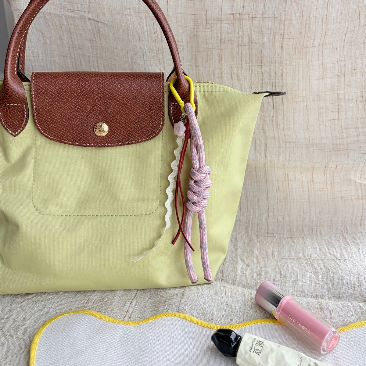 Hand-knotted Paracord Bag Charm - Pink + Yellow
