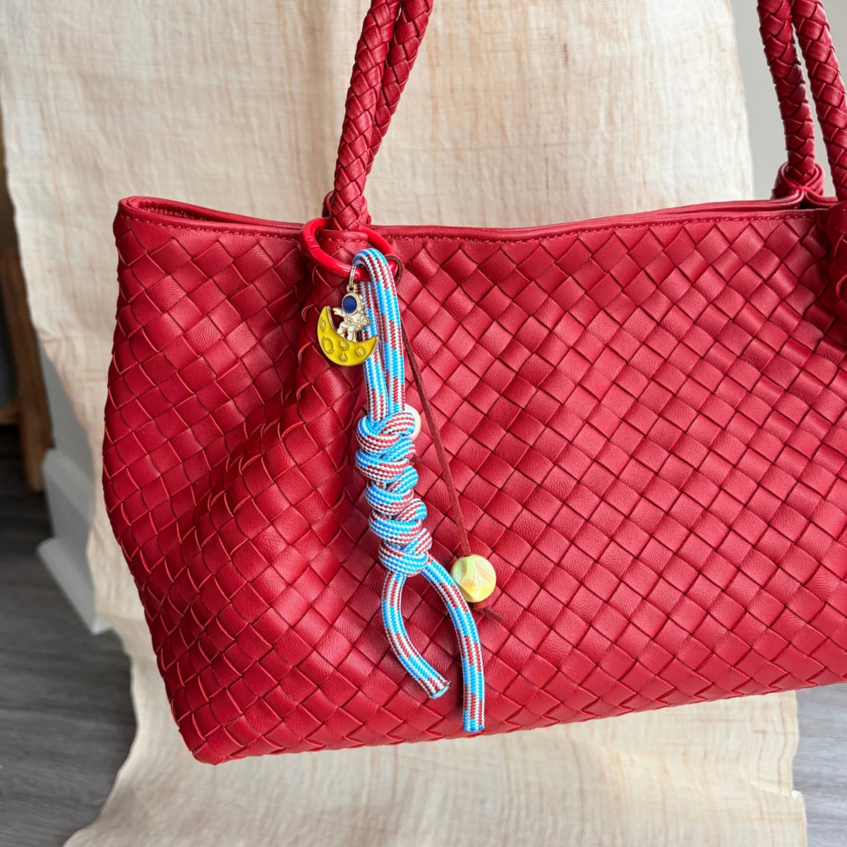 Hand-knotted Paracord Bag Charm With Astronaut Enamel Charm