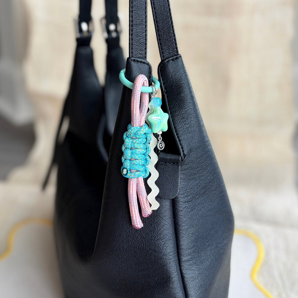 Small Hand-knotted Paracord Bag Charm With Star Bead