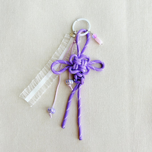 Auspicious Hand-knotted Bag Charm With Ribbon - Purple