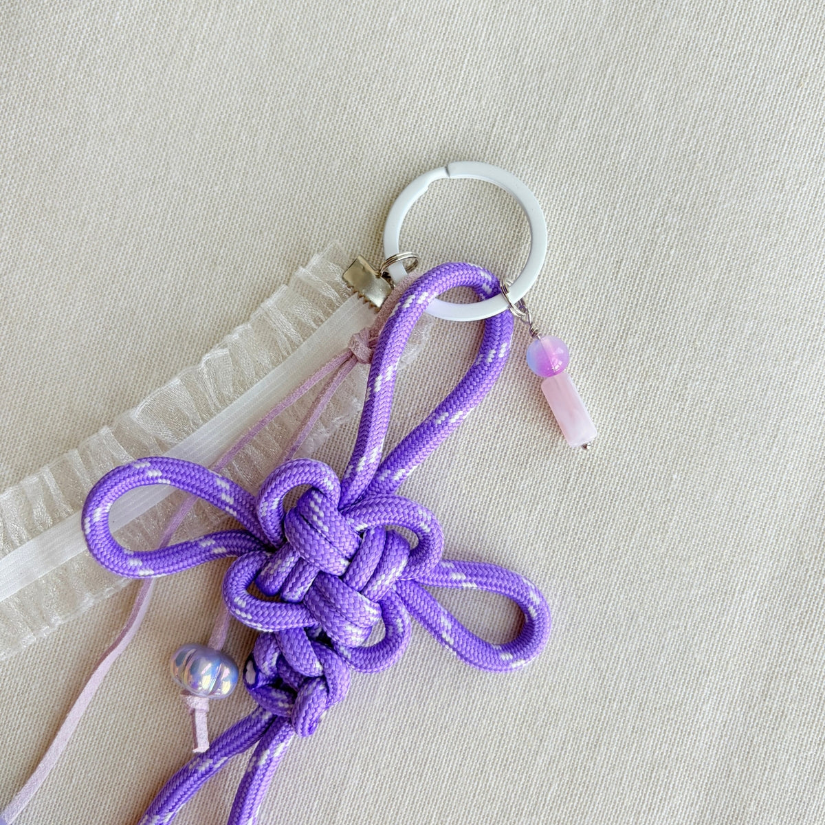 Auspicious Hand-knotted Bag Charm With Ribbon - Purple