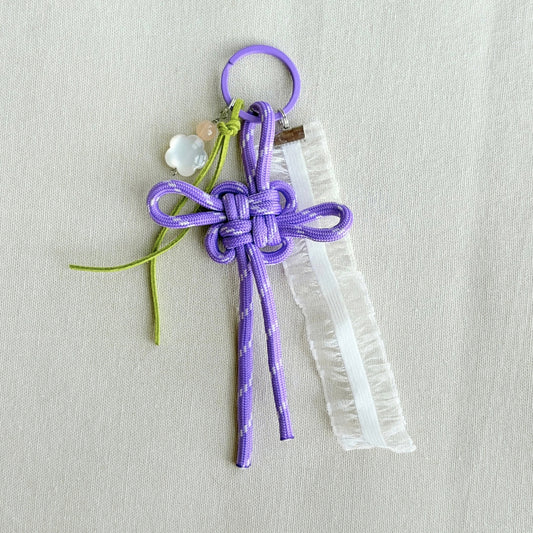 Small Auspicious Hand-knotted Bag Charm With Ribbon - Purple