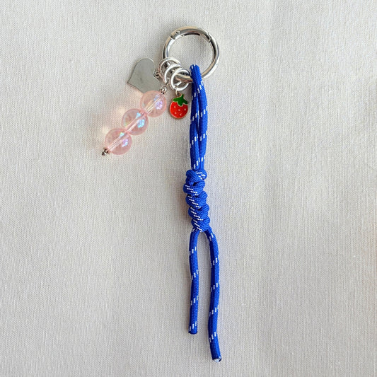 Hand-knotted Bag Charm With Charms - Cobalt Blue