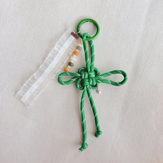 Auspicious Hand-knotted Bag Charm With Ribbon - Green