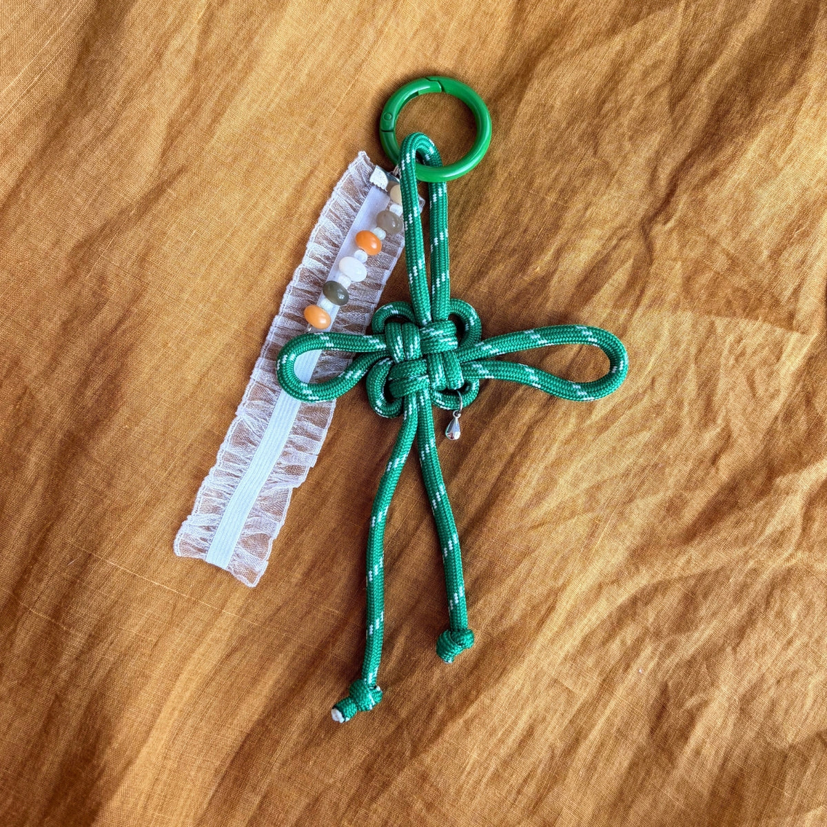 Auspicious Hand-knotted Bag Charm With Ribbon - Green