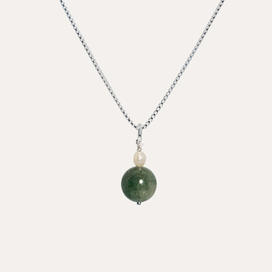 Amazonite + Rice Pearl Pendant Necklace