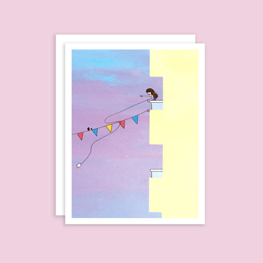 Building With Girl Greeting Card