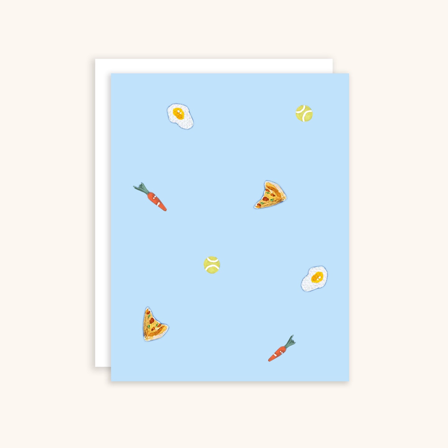 Eggs, Pizza, Carrots, Tennis Balls Greeting Card