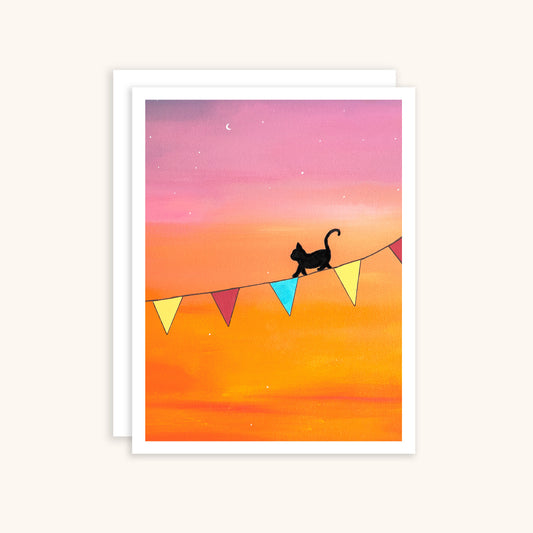 Cat With Sunset Greeting Card