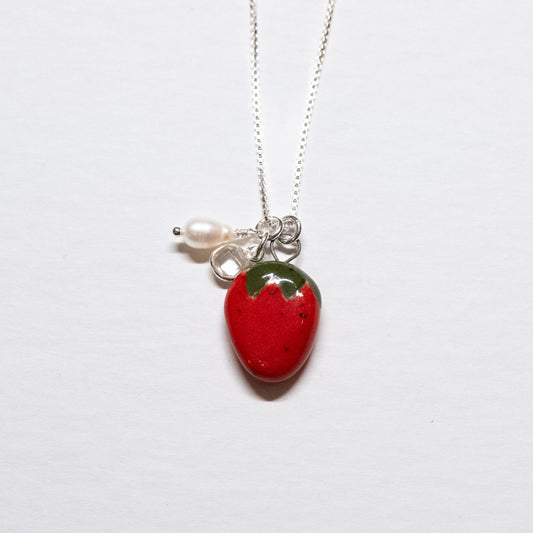 Ceramic Strawberry Pendant Necklace