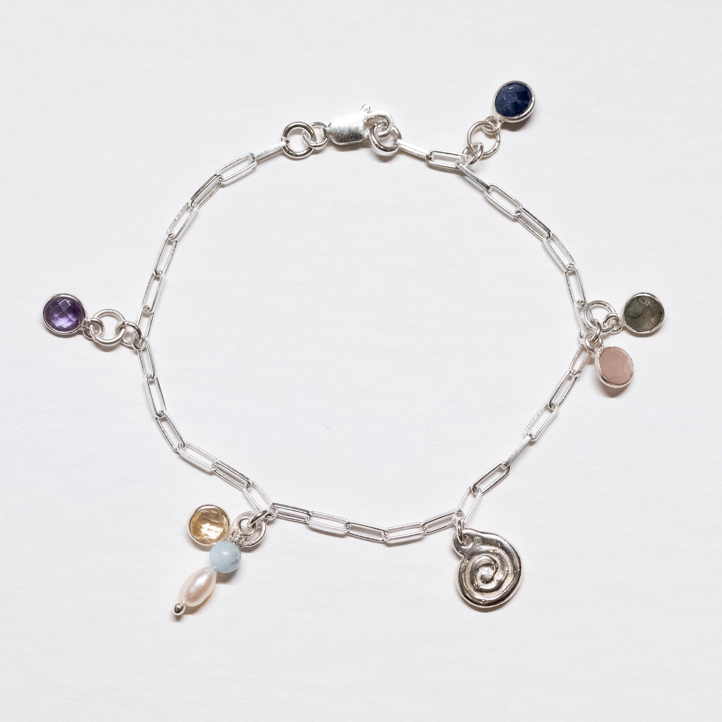 Mini Chainlink Charm Bracelet with Handcrafted Spiral Charm