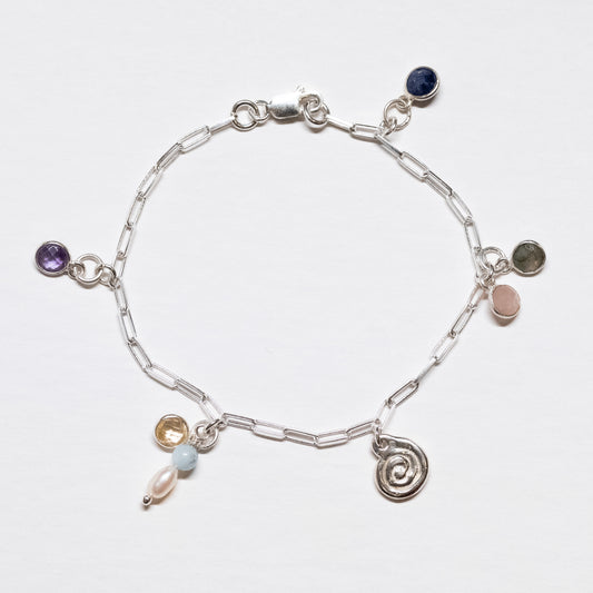 Mini Chainlink Charm Bracelet with Handcrafted Spiral Charm