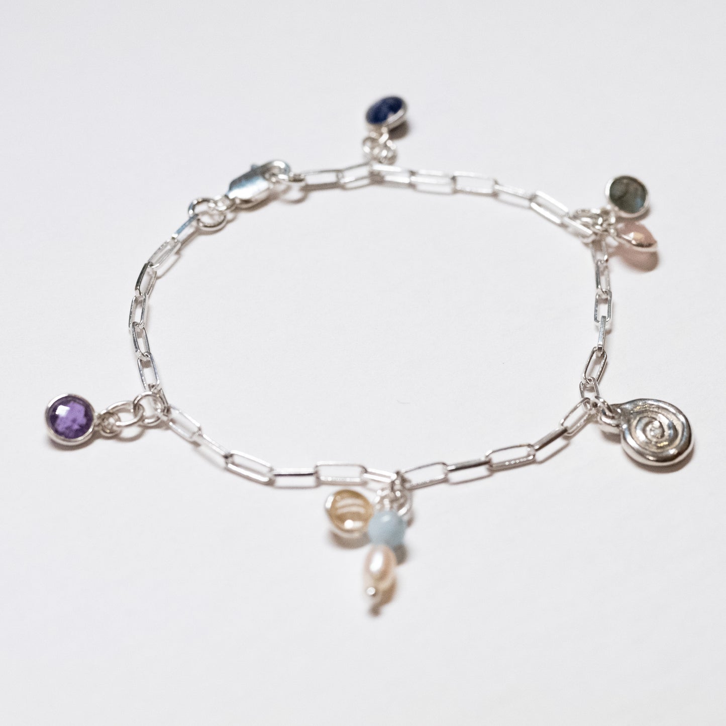 Mini Chainlink Charm Bracelet with Handcrafted Spiral Charm