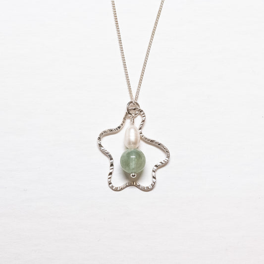 Squiggly Pendant Necklace with Aventurine and Freshwater Pearl