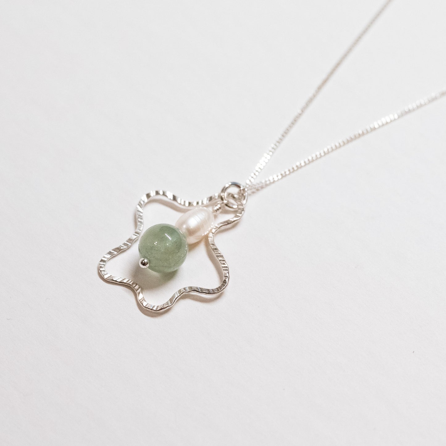 Squiggly Pendant Necklace with Aventurine and Freshwater Pearl