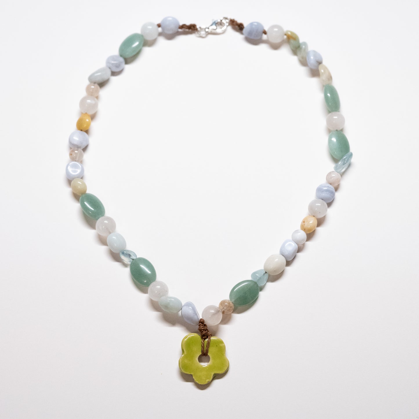 Multi-colour Gemstone Necklace with Ceramic Flower Charm