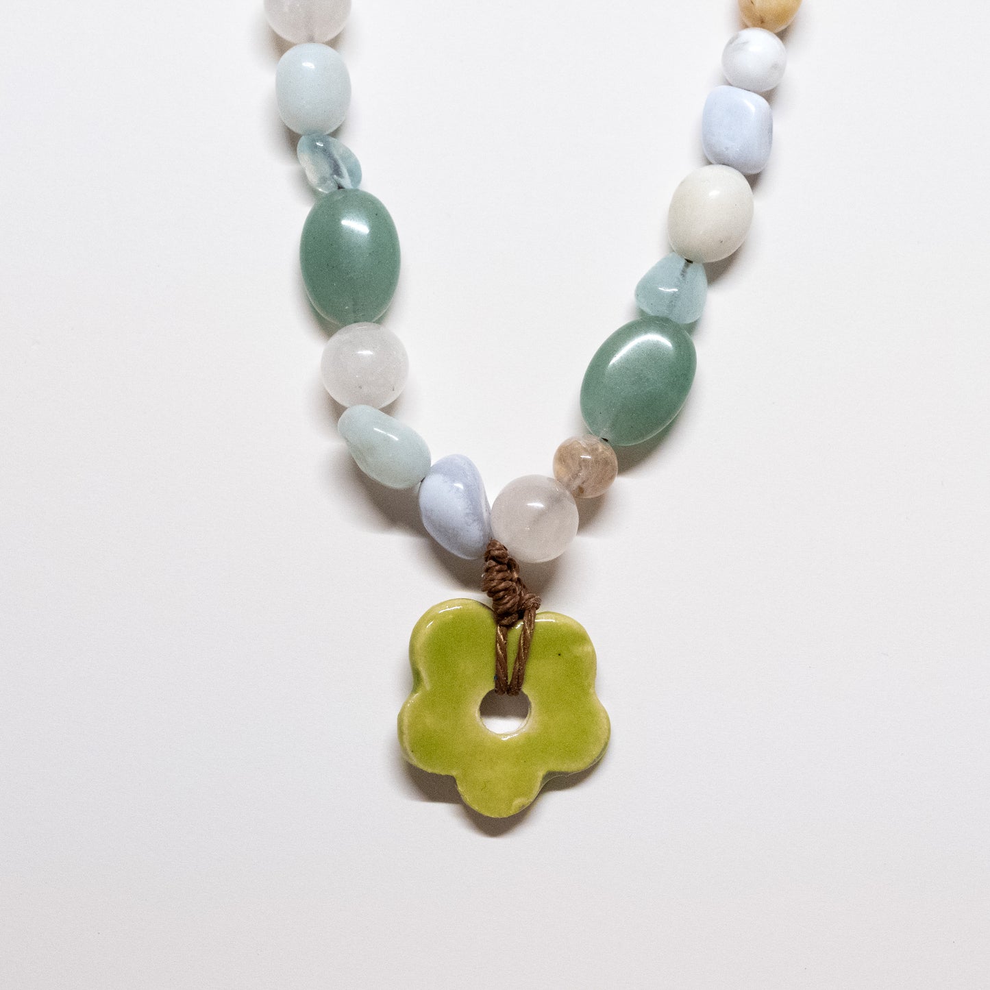 Multi-colour Gemstone Necklace with Ceramic Flower Charm