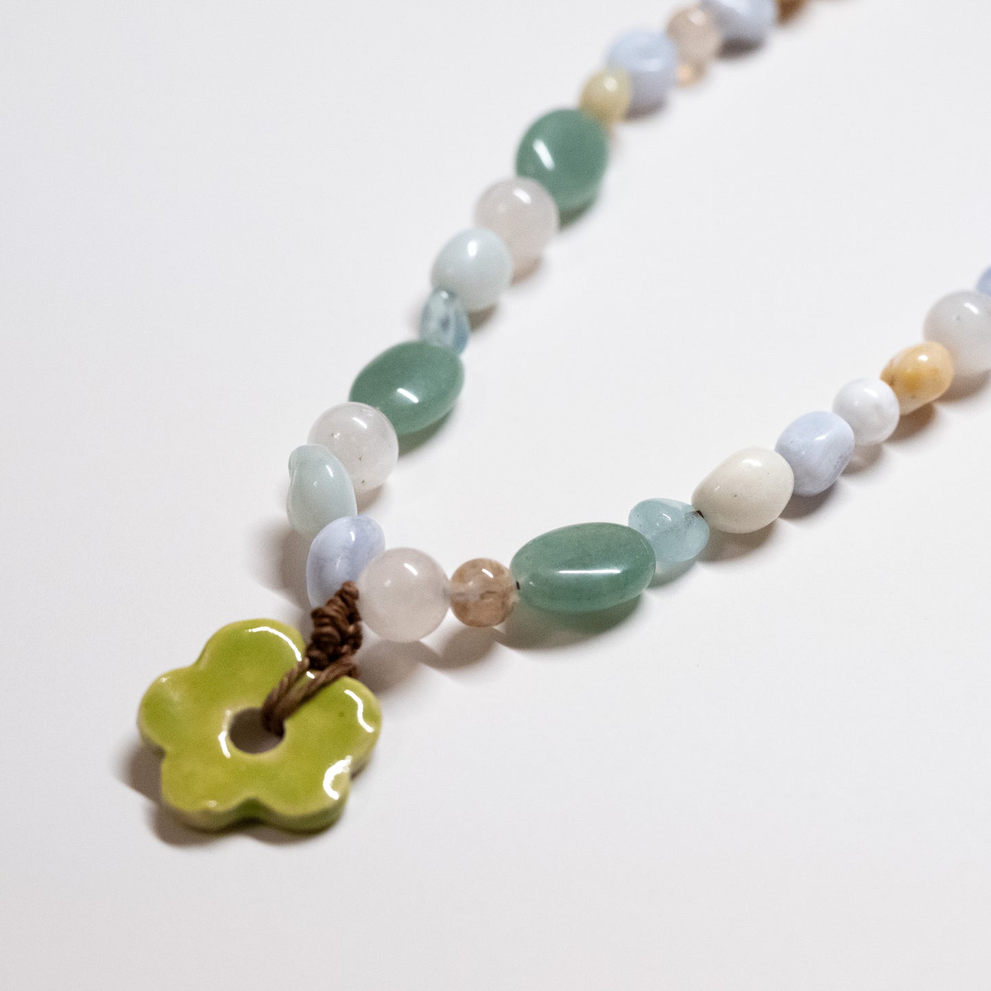 Multi-colour Gemstone Necklace with Ceramic Flower Charm
