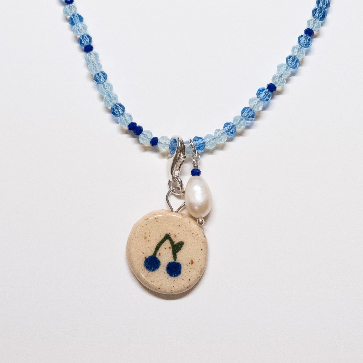 Beaded Ceramic Cherry Charm Necklace