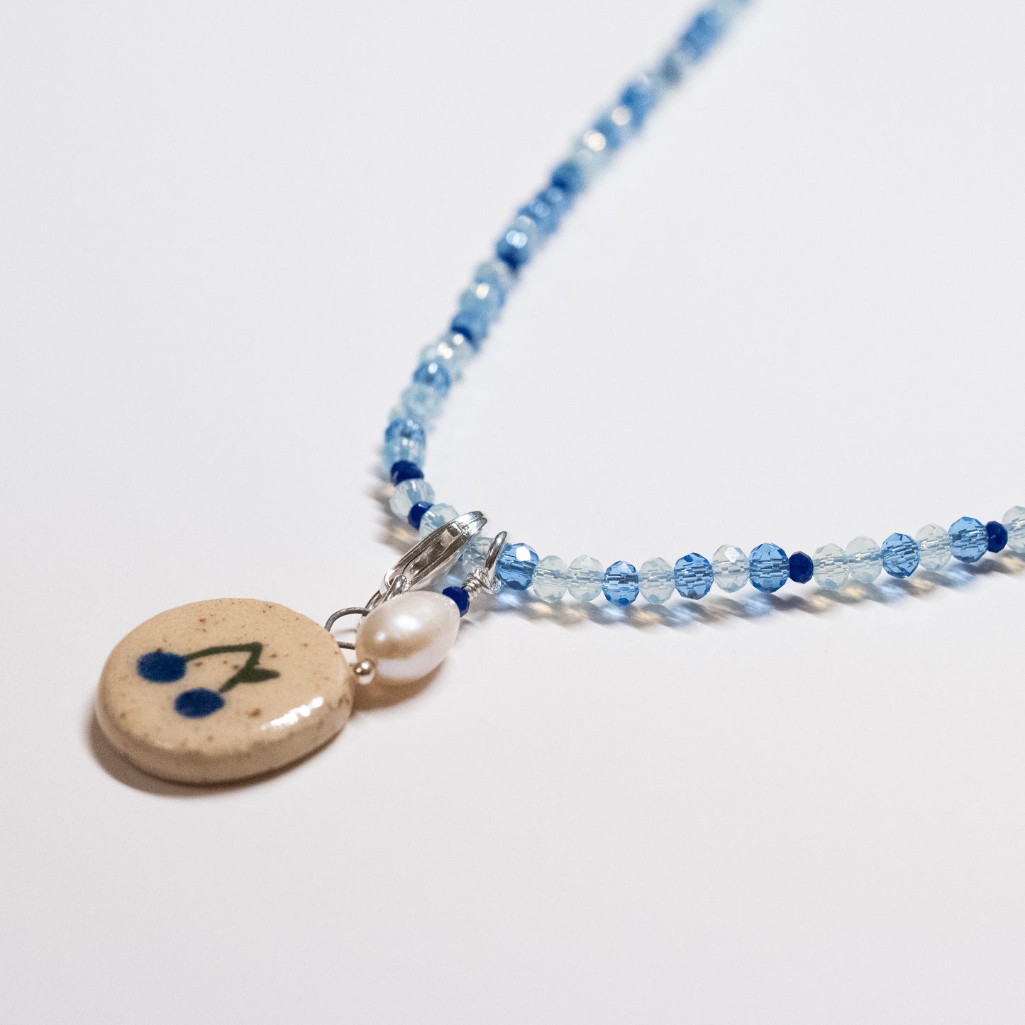 Beaded Ceramic Cherry Charm Necklace