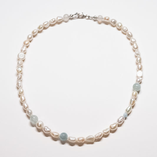 Asymmetrical Pearl Necklace - Aquamarine