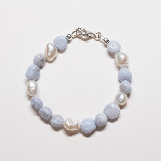 Blue Lace Agate + Pearl Bracelet