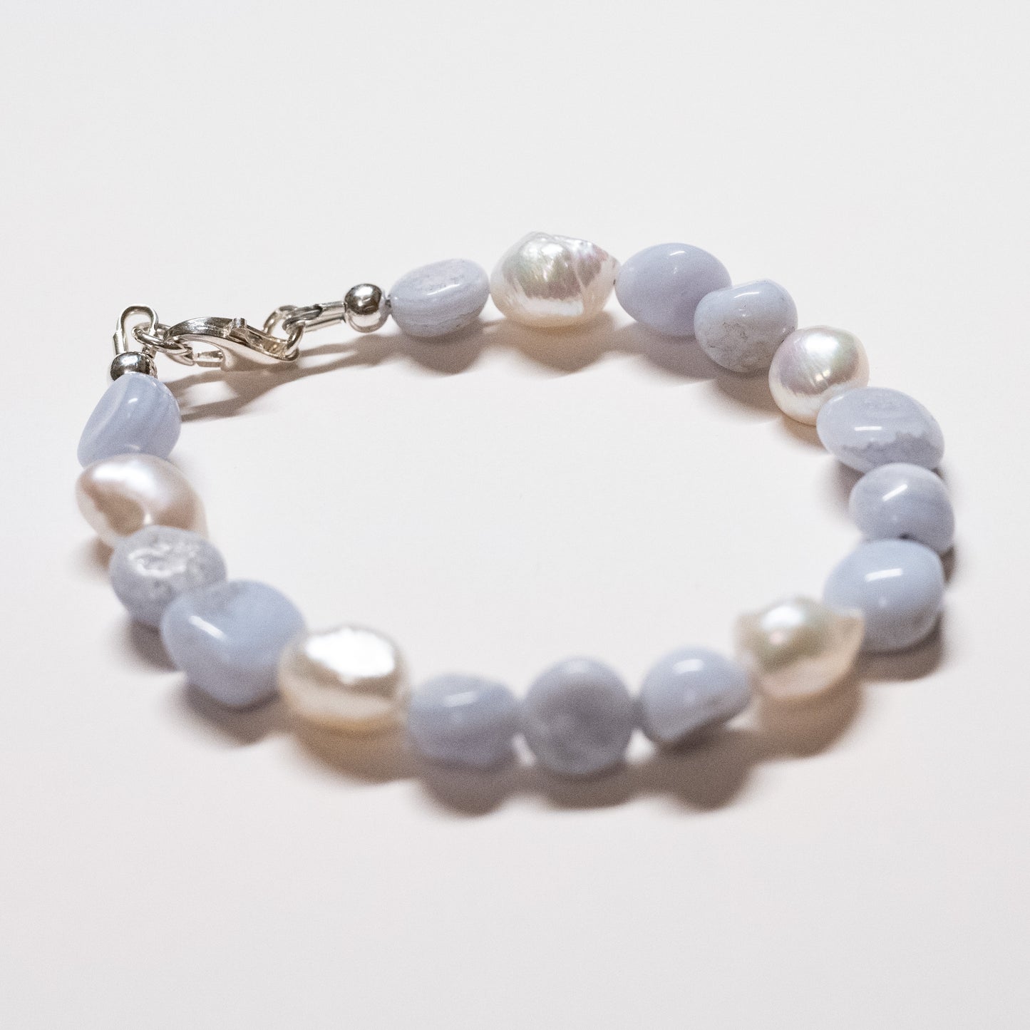 Blue Lace Agate + Pearl Bracelet