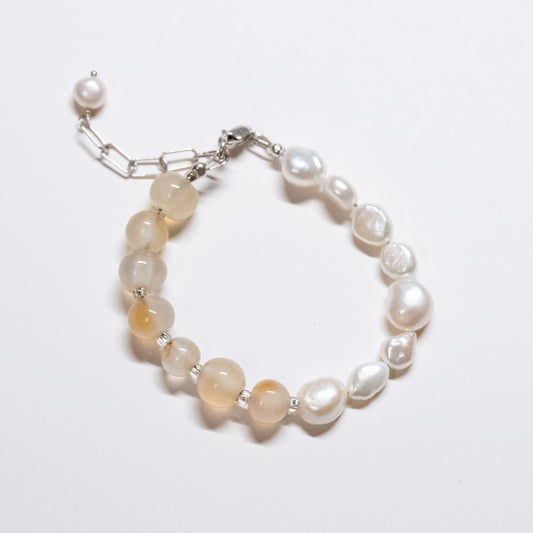 Half-half Bracelet - Agate + Pearl