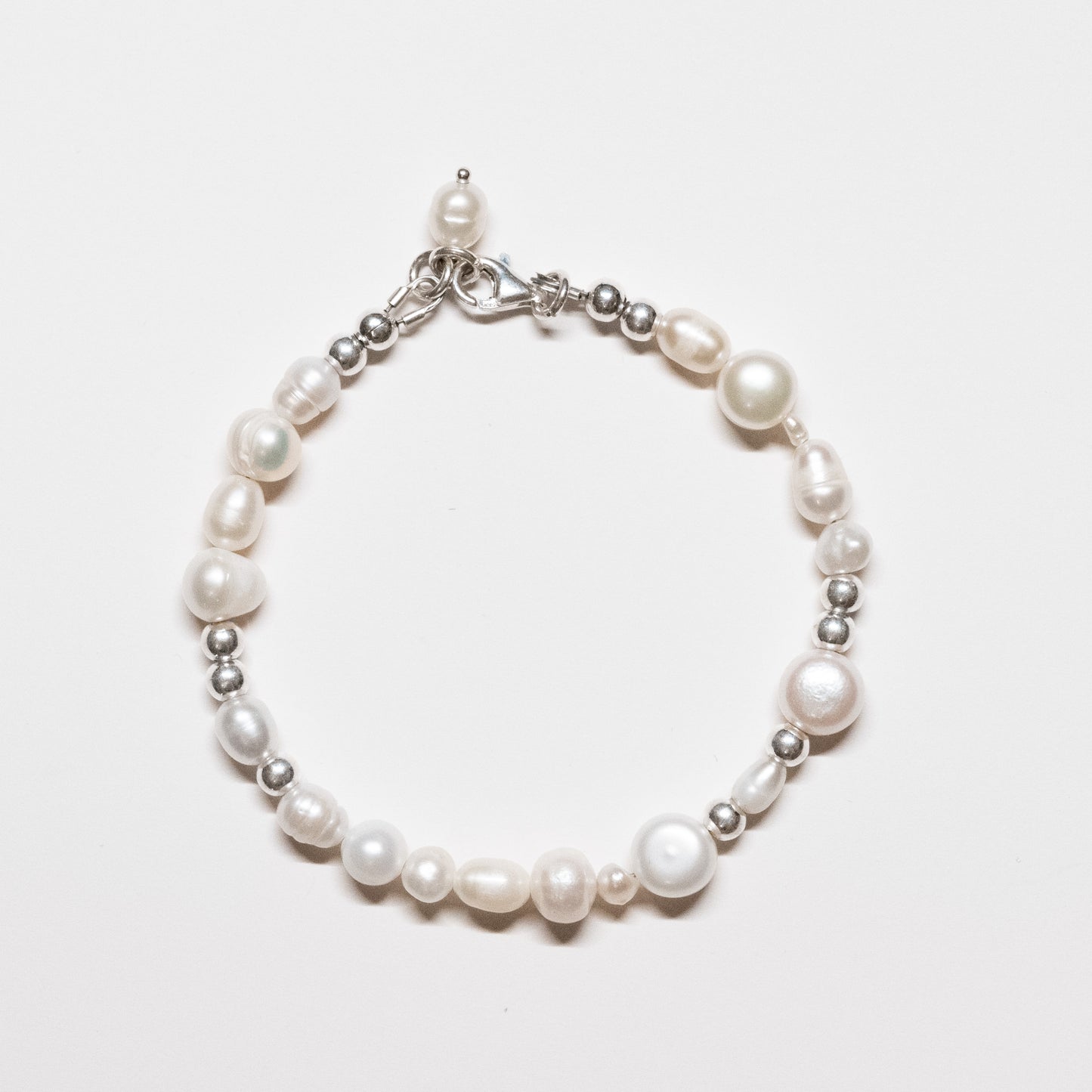 Pearl + Silver Bead Bracelet