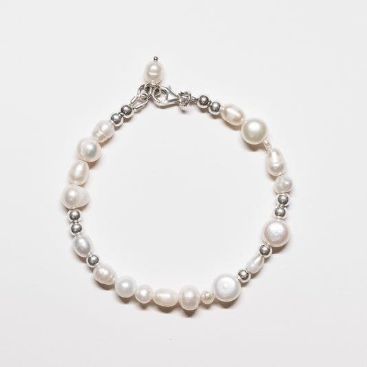 Pearl + Silver Bead Bracelet