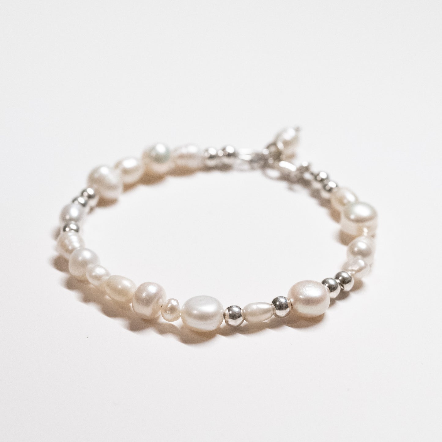 Pearl + Silver Bead Bracelet