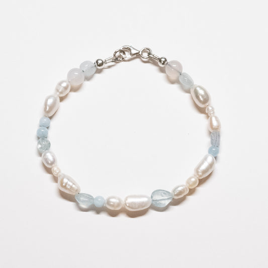 Asymmetrical Aquamarine + Pearl Bracelet