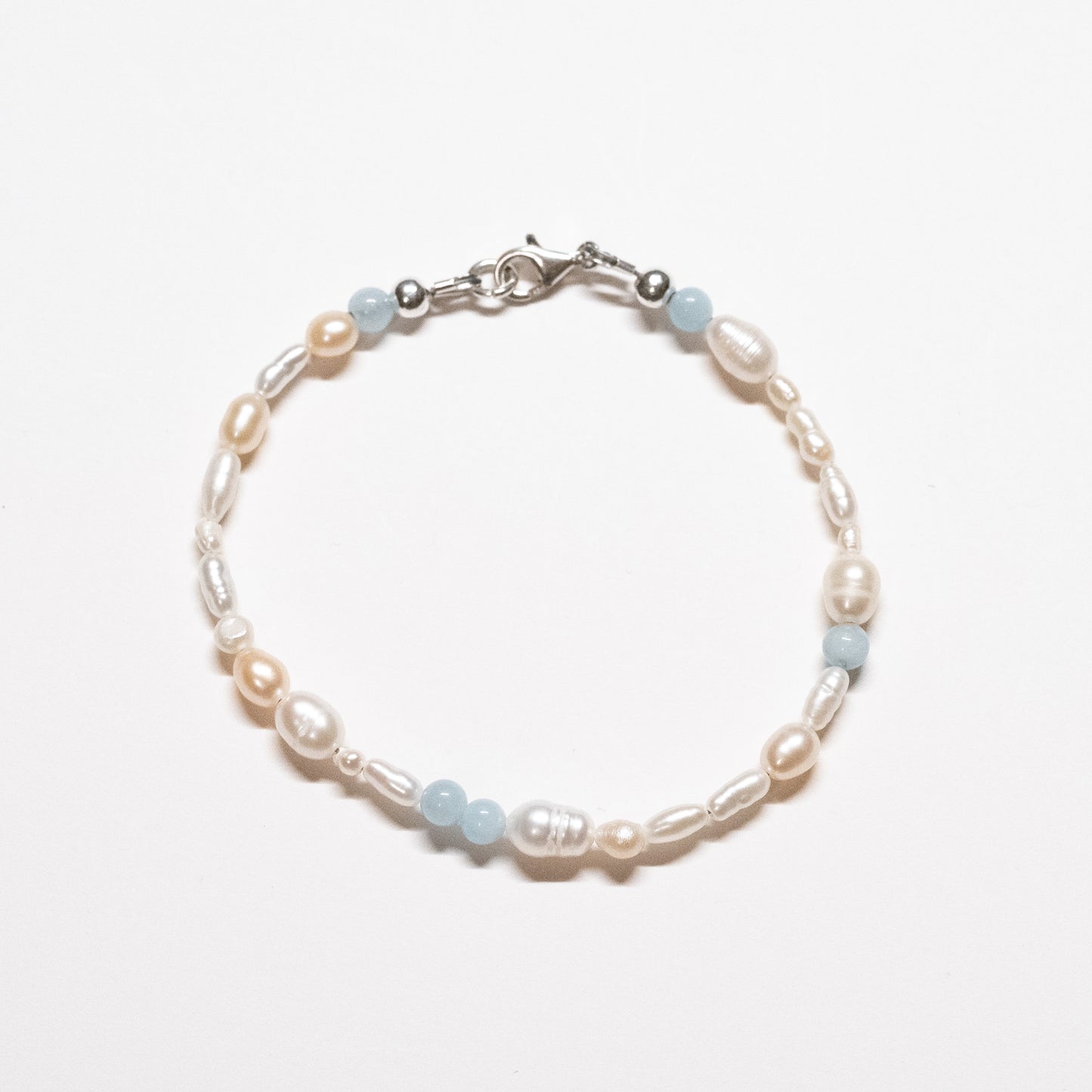 Rice Pearl + Aquamarine Bracelet