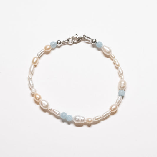 Rice Pearl + Aquamarine Bracelet