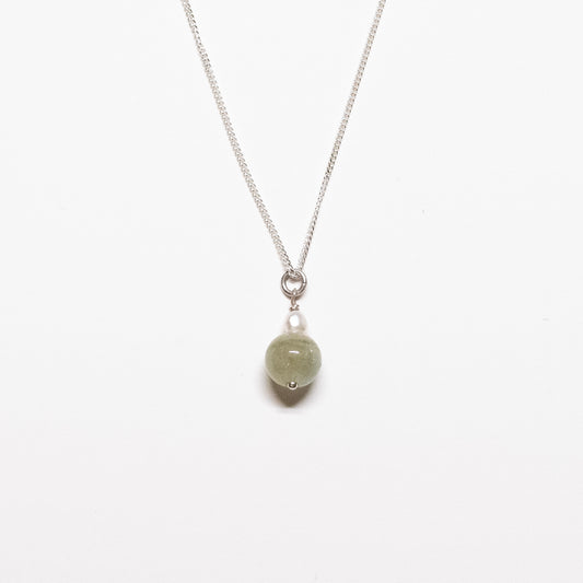 Aquamarine + Rice Pearl Pendant Necklace